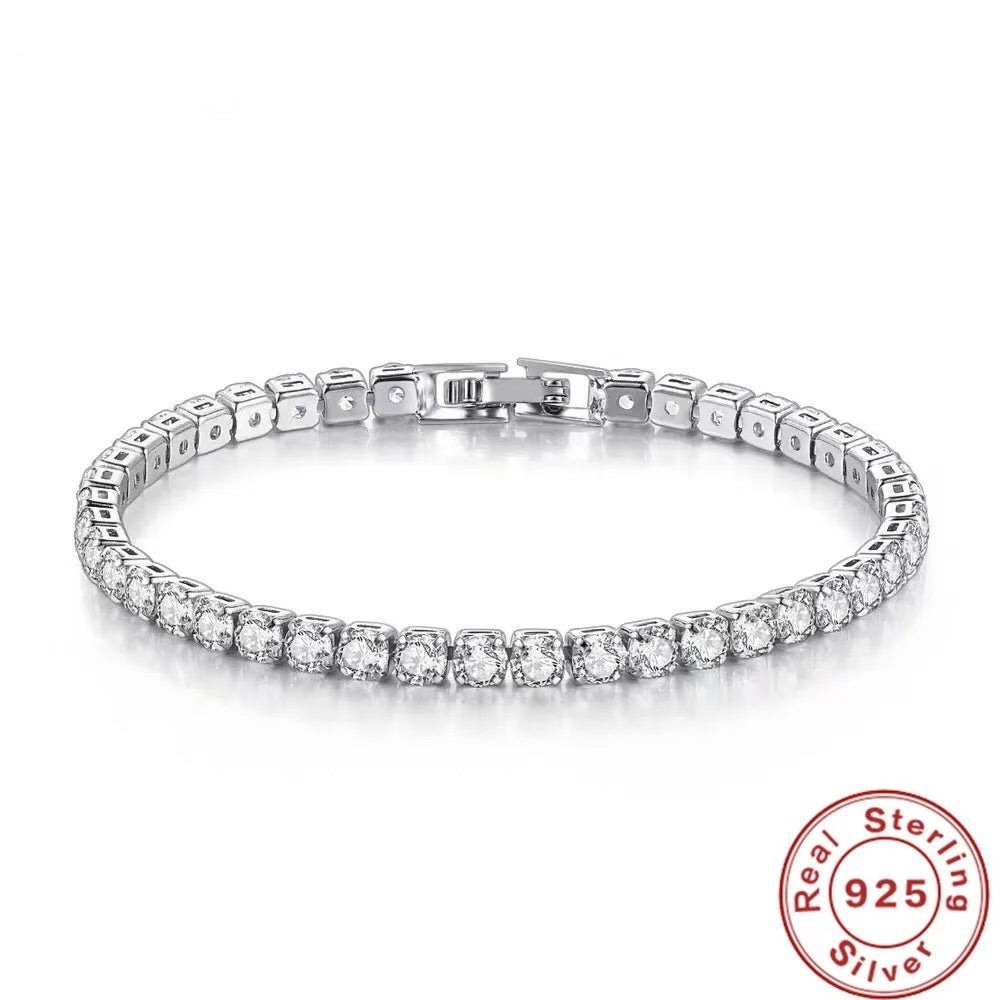 Sterling Silver Bracelet Zirconia Tennis Ball Women Fashion Simple Engagement Wedding Charm Jewelry 4mm 16-20cm