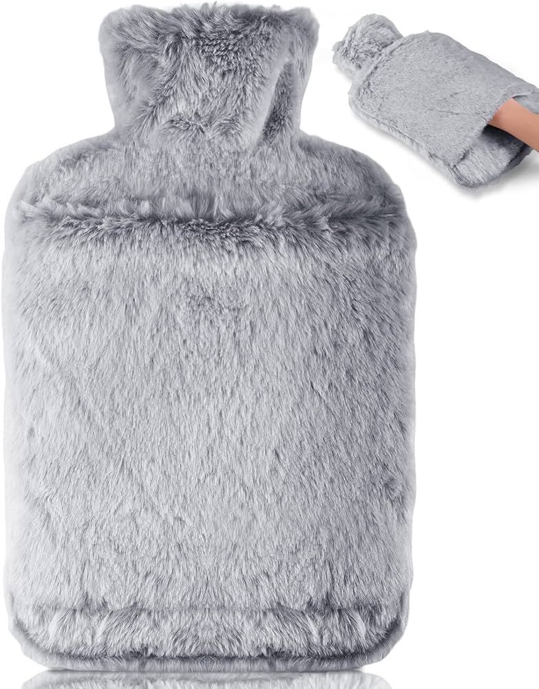 Hot Water Bottle with Luxury Cosy Faux Fur Cover,2L Leakproof Large Hot Water Bag for Neck,Shoulder,Hand Feet Warmer