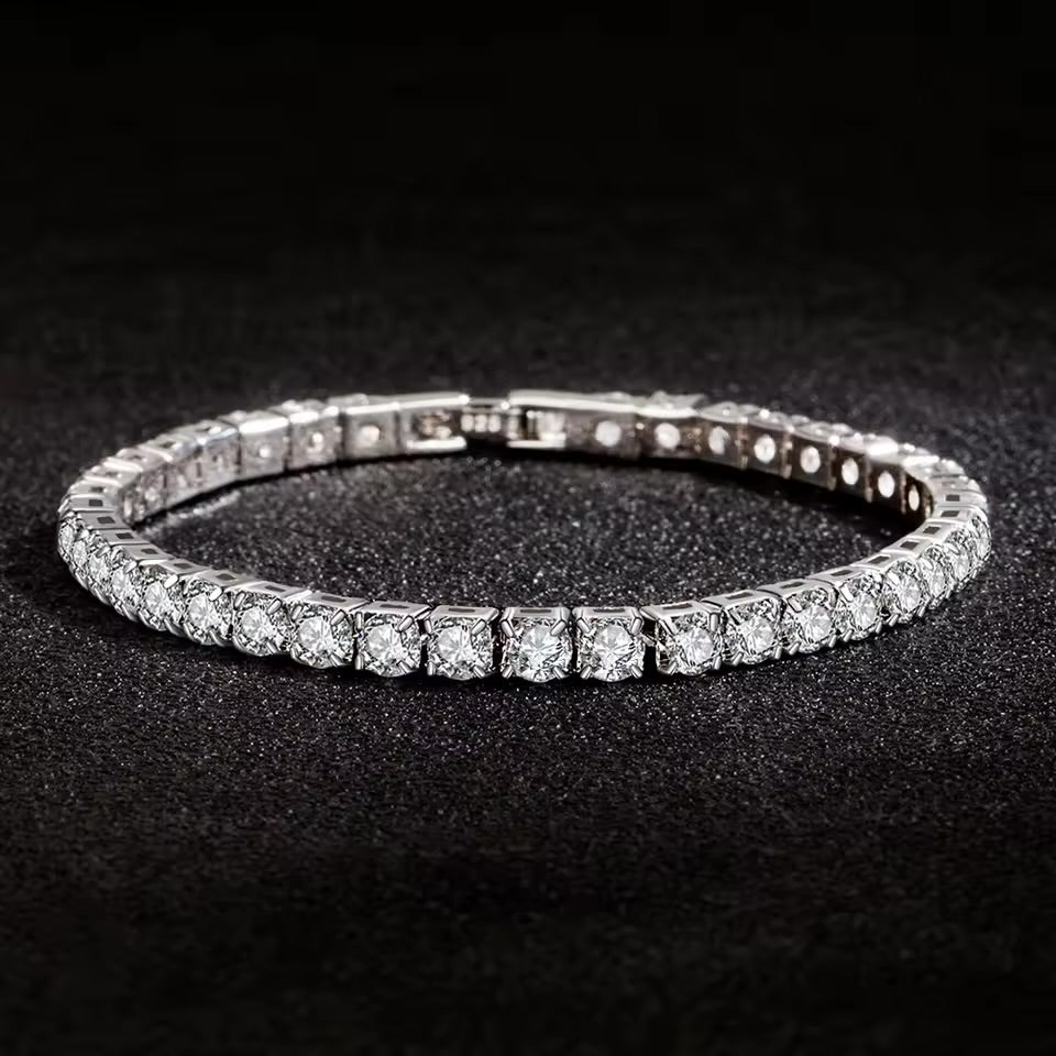 Sterling Silver Bracelet Zirconia Tennis Ball Women Fashion Simple Engagement Wedding Charm Jewelry 4mm 16-20cm