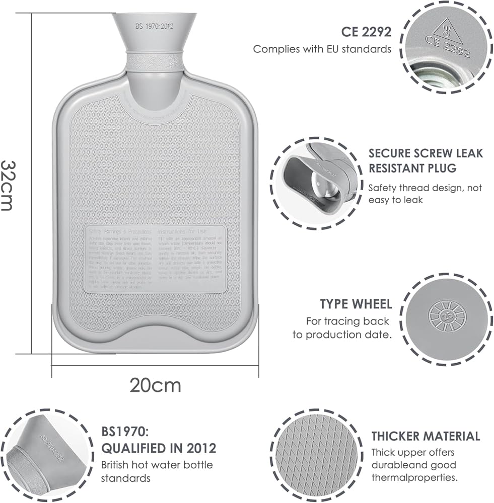 Hot Water Bottle with Luxury Cosy Faux Fur Cover,2L Leakproof Large Hot Water Bag for Neck,Shoulder,Hand Feet Warmer
