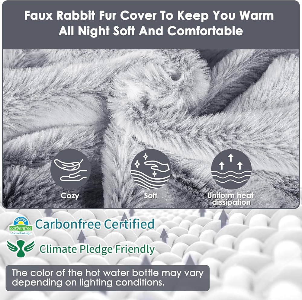 Hot Water Bottle with Luxury Cosy Faux Fur Cover,2L Leakproof Large Hot Water Bag for Neck,Shoulder,Hand Feet Warmer