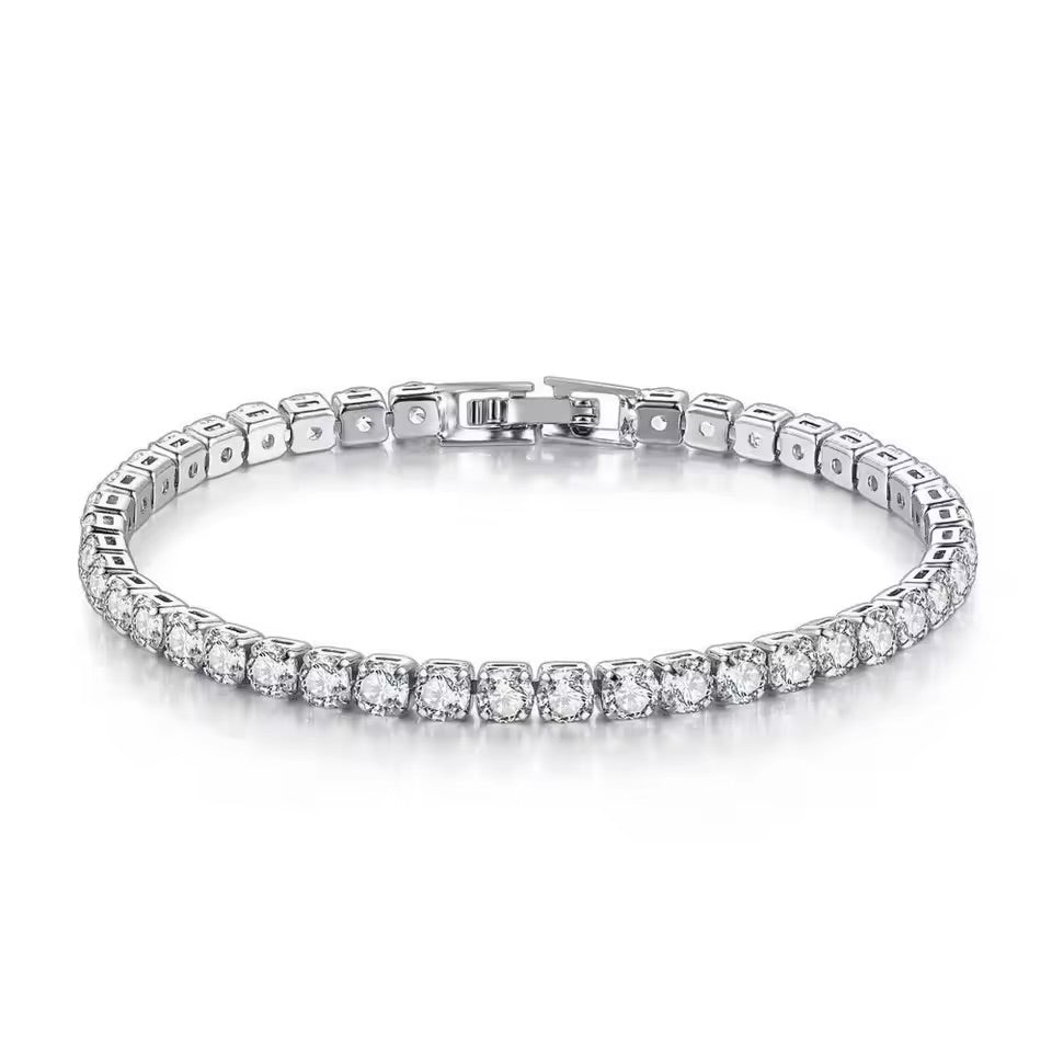 Sterling Silver Bracelet Zirconia Tennis Ball Women Fashion Simple Engagement Wedding Charm Jewelry 4mm 16-20cm
